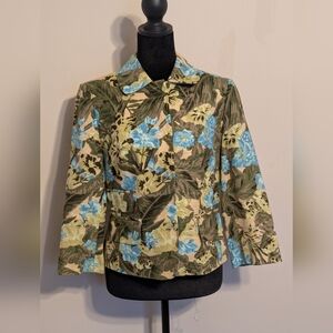 Ann Taylor LOFT Olive Green Cream Textured Basketweave Cotton Blazer Jacket 4